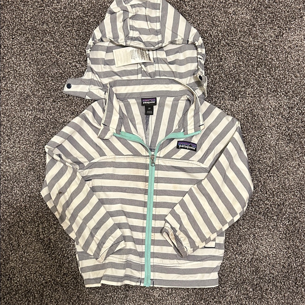 Patagonia Kids Gray and White Striped Coat